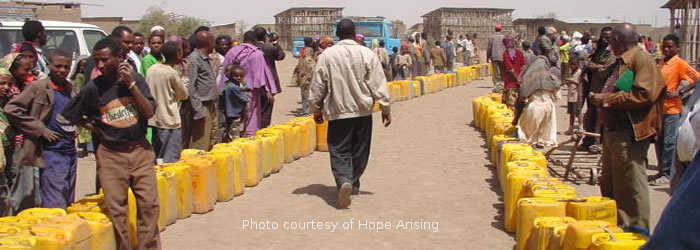 Yellow water cans in Dera, Ethiopia. Picture courtesy of Hope Arising.