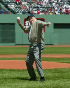 L. Tom Perry opening pitch at Fenway 2004